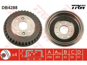 TRW DB4288 stabdžių būgnas 
 Stabdžių sistema -> Būgninis stabdys -> Stabdžių būgnas
0K20126251A, 0K20126251B, 0K2A126251