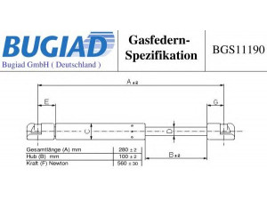 BUGIAD BGS11190 dujinė spyruoklė, bagažinė 
 Priedai -> Bagažinė/pakrovimo skyrius
1717500036, A1717500036