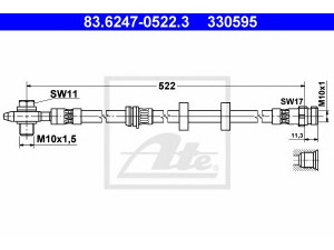 ATE 83.6247-0522.3 stabdžių žarnelė 
 Stabdžių sistema -> Stabdžių žarnelės
6Q0 611 701 B, 6Q0 611 701 C, 6Q0 611 701 E