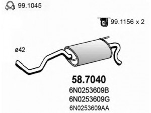 ASSO 58.7040 galinis duslintuvas 
 Išmetimo sistema -> Duslintuvas
6N0253609AA, 6N0253609AK, 6N0253609B