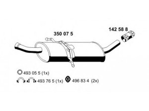 ERNST 350075 vidurinis duslintuvas 
 Išmetimo sistema -> Duslintuvas
169 490 35 10, 169 490 52 10, 169 490 73 50