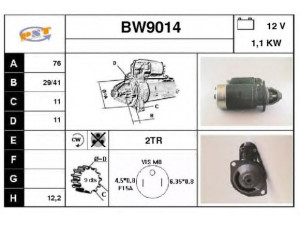 SNRA BW9014 starteris
12411271749, 12411352502, 12411352504