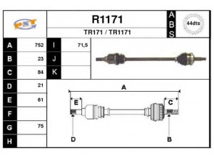 SNRA R1171 kardaninis velenas 
 Ratų pavara -> Kardaninis velenas
8200174903, 8200176931