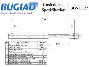 BUGIAD BGS11127 dujinė spyruoklė, gaubtas 
 Kėbulas -> Dujinės spyruoklės
4E0 823 359 C