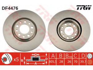 TRW DF4476 stabdžių diskas 
 Stabdžių sistema -> Diskinis stabdys -> Stabdžių diskas
46843608, 51760621, 51767381, 51767382