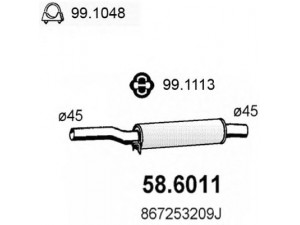 ASSO 58.6011 vidurinis duslintuvas 
 Išmetimo sistema -> Duslintuvas
867253209J, 867253209L, 871253209E