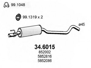 ASSO 34.6015 vidurinis duslintuvas 
 Išmetimo sistema -> Duslintuvas
5852086, 5852087, 5852816, 852002