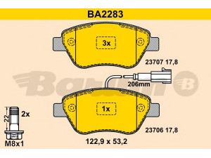 BARUM BA2283 stabdžių trinkelių rinkinys, diskinis stabdys 
 Techninės priežiūros dalys -> Papildomas remontas
77363942, 77363974, 77364393, 77364394