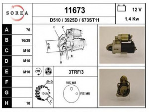 EAI 11673 starteris 
 Elektros įranga -> Starterio sistema -> Starteris
92AB11000FA, 92AB11000FB, 92AB11000GA
