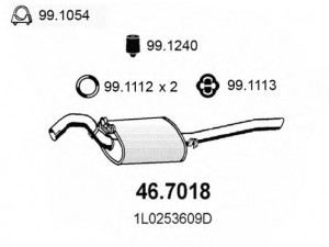 ASSO 46.7018 galinis duslintuvas 
 Išmetimo sistema -> Duslintuvas
1L0253609D, 1L0253609E, 1L0253609T