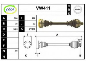 SERA VW411 kardaninis velenas
701407271AC, 701407271C
