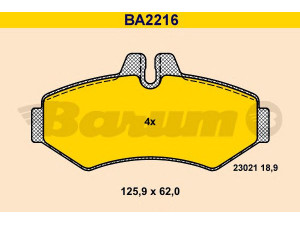 BARUM BA2216 stabdžių trinkelių rinkinys, diskinis stabdys 
 Techninės priežiūros dalys -> Papildomas remontas
000 420 97 20, 003 420 24 20, 2D0 698 451 B