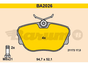 BARUM BA2026 stabdžių trinkelių rinkinys, diskinis stabdys 
 Techninės priežiūros dalys -> Papildomas remontas
34 11 1 154 443, 34 11 1 155 998