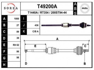 EAI T49200A kardaninis velenas 
 Ratų pavara -> Kardaninis velenas
7700105447, 7700114056, 7701472850