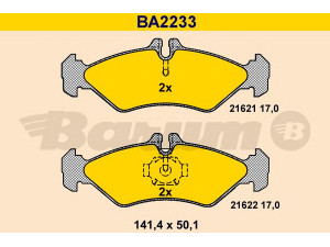 BARUM BA2233 stabdžių trinkelių rinkinys, diskinis stabdys 
 Techninės priežiūros dalys -> Papildomas remontas
002 420 38 20, 002 420 56 20, 002 420 69 20