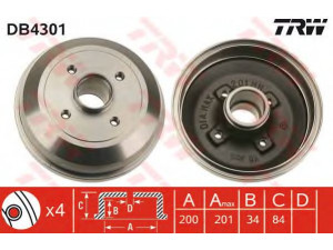 TRW DB4301 stabdžių būgnas 
 Stabdžių sistema -> Būgninis stabdys -> Stabdžių būgnas
24401369, 418000, 9004416, 9196287