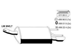 ERNST 011099 galinis duslintuvas 
 Išmetimo sistema -> Duslintuvas
58 52 853, 58 52 961, 90531324