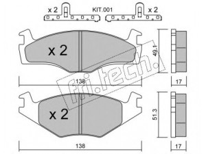 fri.tech. 047.2K stabdžių trinkelių rinkinys, diskinis stabdys 
 Techninės priežiūros dalys -> Papildomas remontas
867 615 109A, 867 698 151
