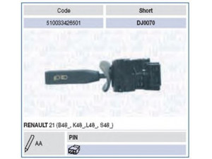 MAGNETI MARELLI 510033426501 vairo kolonėlės jungiklis 
 Vidaus įranga -> Rankinės/kojinės svirties sistema
7701349882