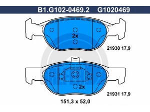 GALFER B1.G102-0469.2 stabdžių trinkelių rinkinys, diskinis stabdys 
 Techninės priežiūros dalys -> Papildomas remontas
77362170, 9948408, 9948410