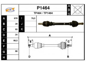 SNRA P1464 kardaninis velenas 
 Ratų pavara -> Kardaninis velenas
3272GE, 3272GF, 9640847980