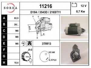 EAI 11216 starteris 
 Elektros įranga -> Starterio sistema -> Starteris
4142222, 4198226, 4198227, 4369349