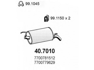 ASSO 40.7010 galinis duslintuvas 
 Išmetimo sistema -> Duslintuvas
7700779629, 7700781303, 7700781512