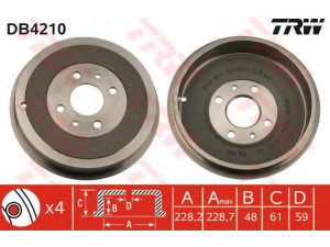 TRW DB4210 stabdžių būgnas 
 Stabdžių sistema -> Būgninis stabdys -> Stabdžių būgnas
60810025, 7569600, 51816526, 60810025