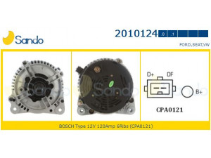 SANDO 2010124.0 kintamosios srovės generatorius 
 Elektros įranga -> Kint. sr. generatorius/dalys -> Kintamosios srovės generatorius
97VW10300EA, 97WW10300EA, 028903026G