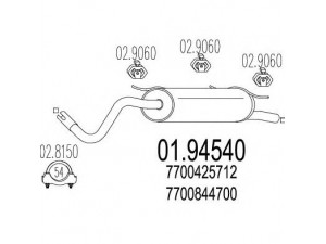 MTS 01.94540 galinis duslintuvas 
 Išmetimo sistema -> Duslintuvas
7700425712, 7700844698, 7700844700
