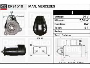 DELCO REMY DRS1510 starteris 
 Elektros įranga -> Starterio sistema -> Starteris
110210, 51262017057, 51262017087