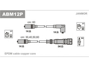 JANMOR ABM12P uždegimo laido komplektas 
 Kibirkšties / kaitinamasis uždegimas -> Uždegimo laidai/jungtys
059 998 031, 803 998 031, 803998031