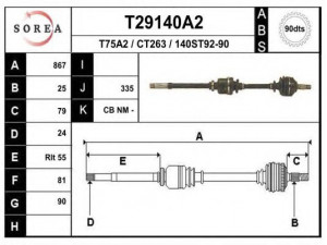 EAI T29140A2 kardaninis velenas 
 Ratų pavara -> Kardaninis velenas
3273K7, 3273K8, 95624473, 95631413