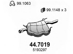 ASSO 44.7019 galinis duslintuvas 
 Išmetimo sistema -> Duslintuvas
30583654, 30589654, 5193297, 5467444