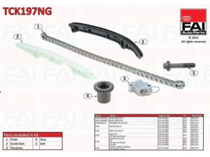 FAI AutoParts TCK197NG pavaros grandinės komplektas 
 Variklis -> Variklio uždegimo laiko reguliavimo kontrolė -> Sinchronizavimo grandinė/įtempiklis/kreiptuvas -> Pavaros grandinės komplektas