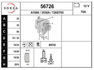 EAI 56726 kintamosios srovės generatorius 
 Elektros įranga -> Kint. sr. generatorius/dalys -> Kintamosios srovės generatorius
6204007, 6204010