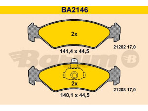 BARUM BA2146 stabdžių trinkelių rinkinys, diskinis stabdys 
 Techninės priežiūros dalys -> Papildomas remontas
1010502, 1013843, 1030601, 1064762