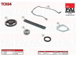FAI AutoParts TCK64 pavaros grandinės komplektas 
 Variklis -> Variklio uždegimo laiko reguliavimo kontrolė -> Sinchronizavimo grandinė/įtempiklis/kreiptuvas -> Pavaros grandinės komplektas
047198026, 47198026