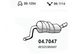ASSO 04.7047 galinis duslintuvas 
 Išmetimo sistema -> Duslintuvas
8E0253609AT, 8E0253609FT