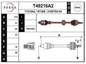 EAI T49216A2 kardaninis velenas 
 Ratų pavara -> Kardaninis velenas
3910000QOM, 8200240430, 8200274166