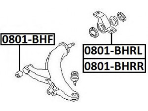 ASVA 0801-BHF valdymo svirties/išilginių svirčių įvorė 
 Ašies montavimas/vairavimo mechanizmas/ratai -> Valdymo svirtis/pasukamosios svirties sujungimas -> Montavimas/sutvirtinimas
20201-AA000, 20201-AA070