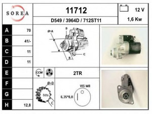 EAI 11712 starteris 
 Elektros įranga -> Starterio sistema -> Starteris
M2T53881, 2330036A00, 2330036A10