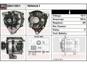 DELCO REMY DRA1951 kintamosios srovės generatorius 
 Elektros įranga -> Kint. sr. generatorius/dalys -> Kintamosios srovės generatorius
7700587638, 7700618111, 7700648468