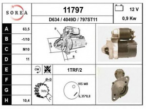 EAI 11797 starteris 
 Elektros įranga -> Starterio sistema -> Starteris
M2T42371, 20A71219JRTB, 7700864608