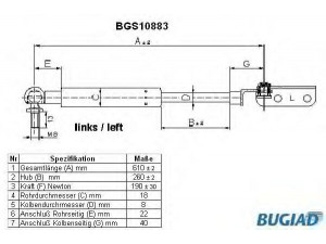 BUGIAD BGS10883 dujinė spyruoklė, bagažinė 
 Priedai -> Bagažinė/pakrovimo skyrius
81800-62841