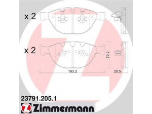 ZIMMERMANN 23791.205.1 stabdžių trinkelių rinkinys, diskinis stabdys 
 Techninės priežiūros dalys -> Papildomas remontas
34 11 6 763 652, 34 11 6 764 312