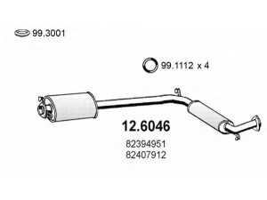 ASSO 12.6046 vidurinis duslintuvas 
 Išmetimo sistema -> Duslintuvas
60801392, 60801556, 60805398, 82394512