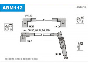 JANMOR ABM112 uždegimo laido komplektas 
 Kibirkšties / kaitinamasis uždegimas -> Uždegimo laidai/jungtys
96560200300, 96560201600, 96560201700