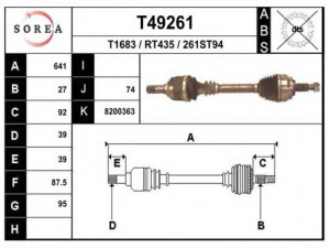 EAI T49261 kardaninis velenas 
 Ratų pavara -> Kardaninis velenas
8200363698