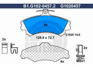GALFER B1.G102-0457.2 stabdžių trinkelių rinkinys, diskinis stabdys 
 Techninės priežiūros dalys -> Papildomas remontas
MR235557, MR249241, MR407946, X3511007